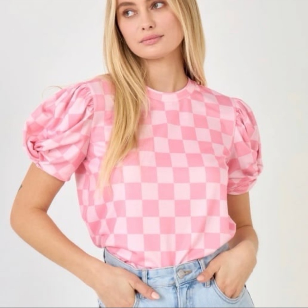 English Factory Chess Print Knit Top - Picture 1 of 3